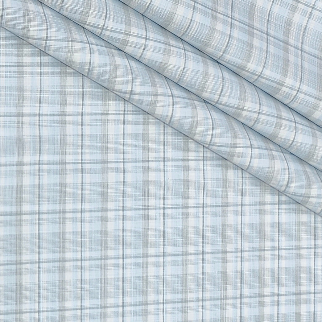 Shirt Fabric Arvind Poly Cotton Wrinkle Free Check Colour Blue N Grey
